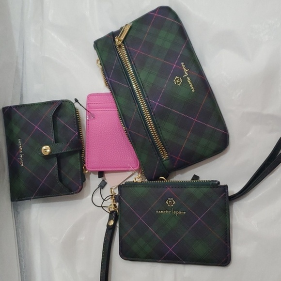 Nanette Lepore 3pc navy tartan lipstick pink green blue‎ plaid wallet set - Picture 11 of 11